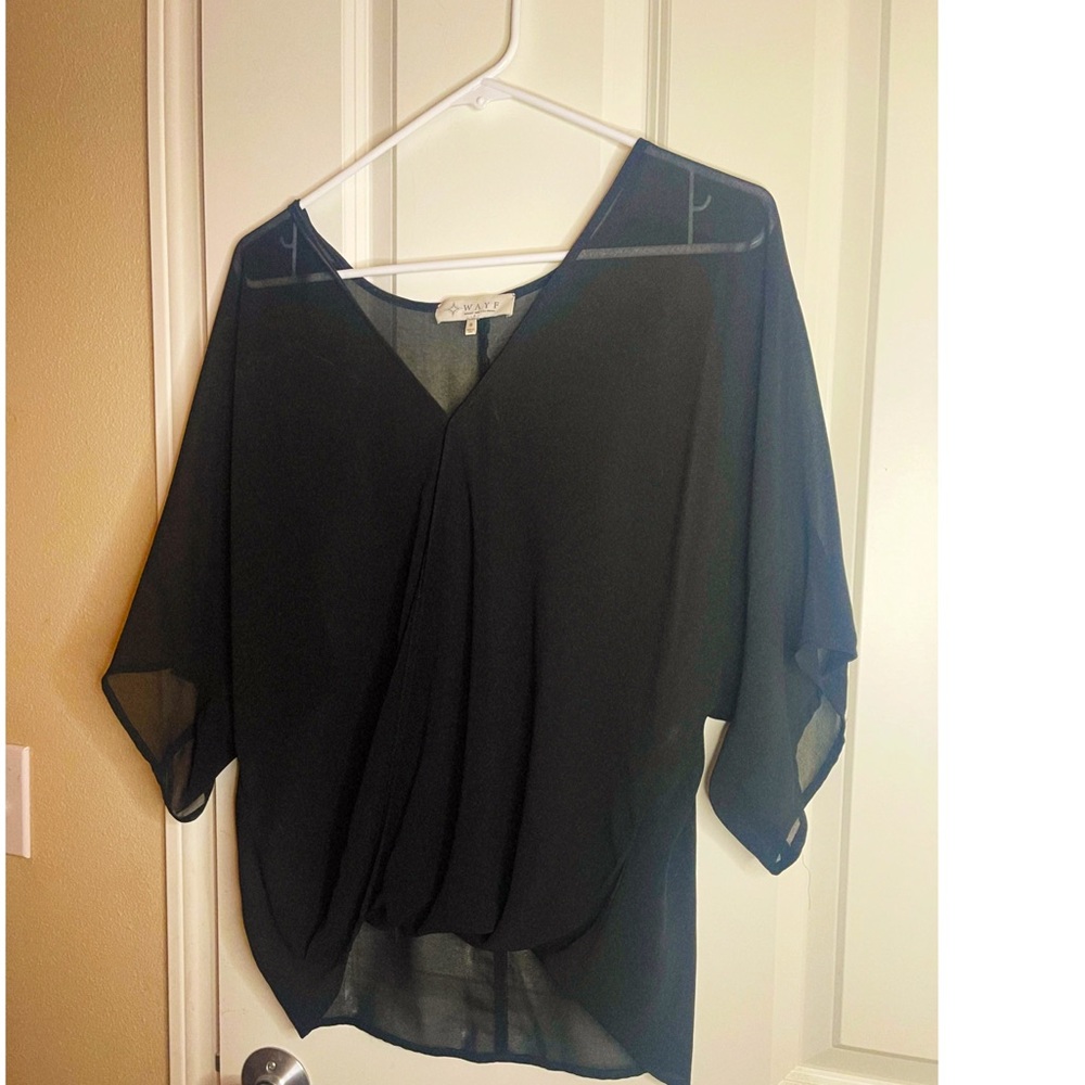 Black WAYF semi sheer short sleeve blouse